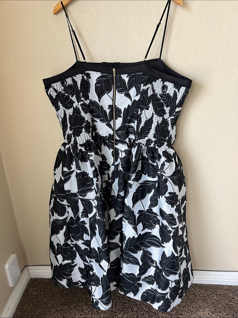 Anthropologie maeve black & white floral jacquard drop waist full cocktail dress - Picture 8 of 12